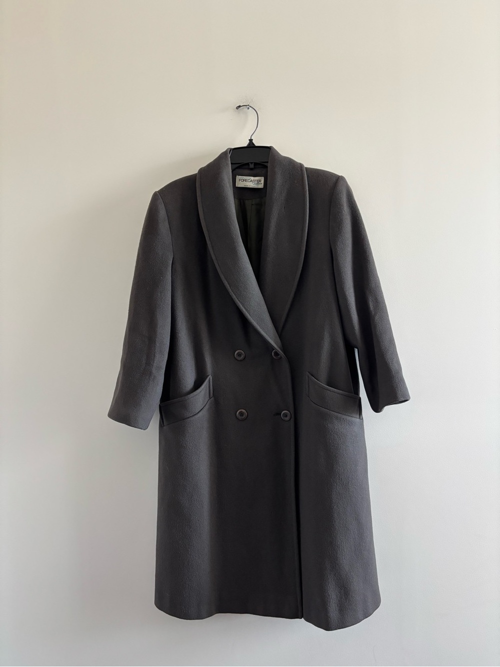 Vintage Forecaster of Boston Pea Coat Wool Shawl Collar Gray Womens 8 Preppy 80s